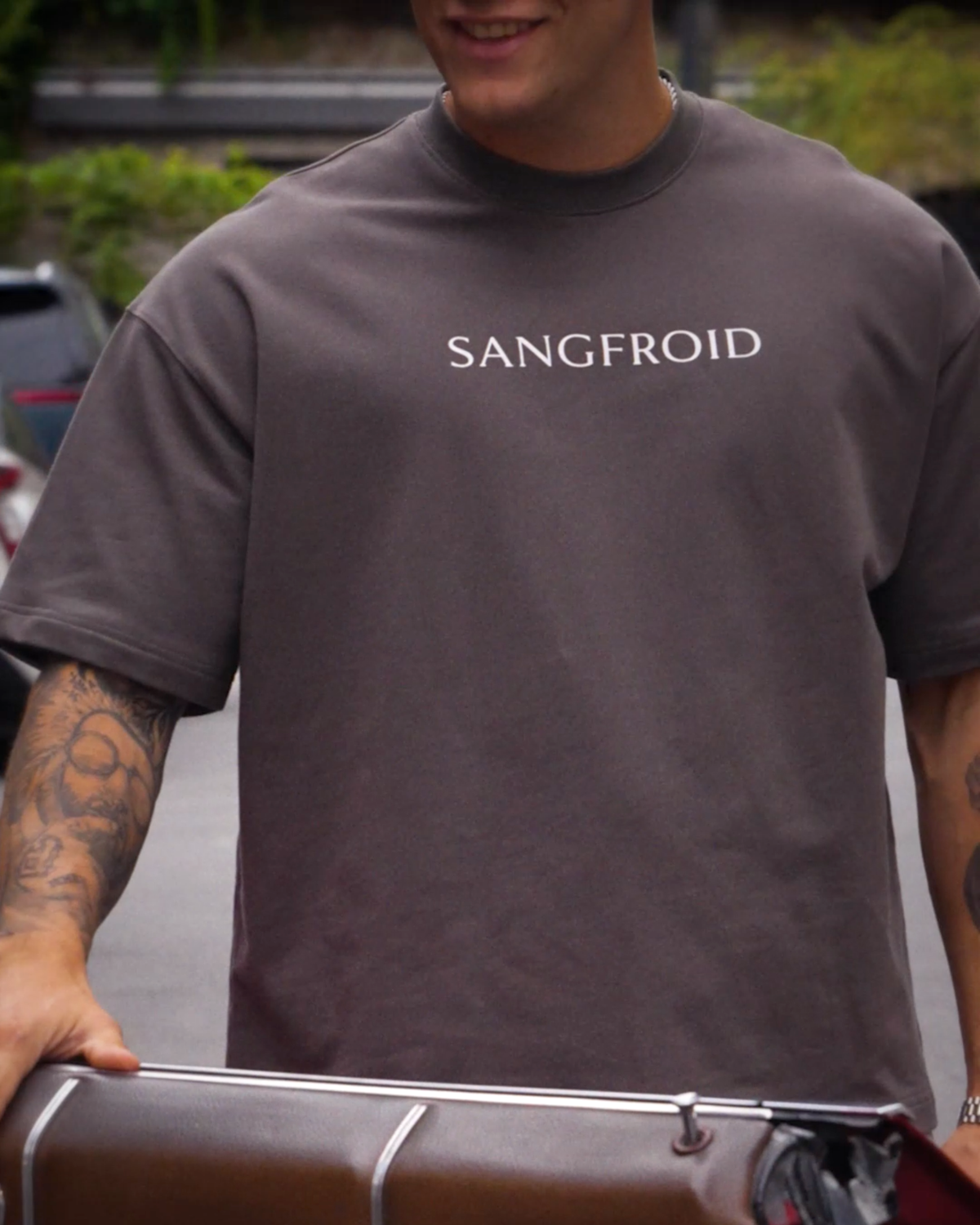 SF Heavy Box Tee in Olive Night — Fall ’26 campaign view 1