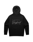 Faded Black hoodie with 'MTL Sangfroid' text on the back