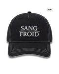 A black baseball cap with white embroidered text reading 'SANG FROID' on the front, shown against a plain white background with a small 'NEW' badge in the top right corner.