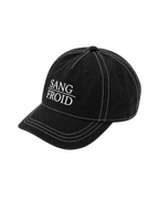 A black cotton baseball cap with white contrast stitching and white embroidered text reading 'SANG FROID' on the front, shown against a plain white background.