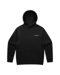 Black hoodie with a grey 'Sangfroid' brand logo on left-chest