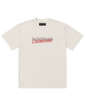 White t-shirt with 'SANGFROID COLDBLOODED' text on a white background