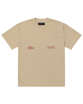 Beige t-shirt with a logo on a white background