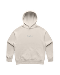 Beige hoodie with a grey 'Sangfroid' brand logo on center-chest.