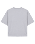 A light gray short-sleeve crewneck t-shirt shown from the back, laid flat against a solid white background.