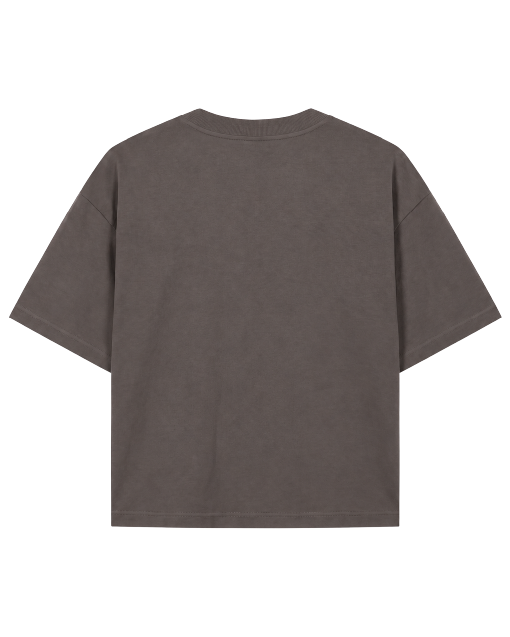 A dark brown short-sleeve t-shirt shown from the back, laid flat against a solid white background.