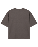 A dark brown short-sleeve t-shirt shown from the back, laid flat against a solid white background.