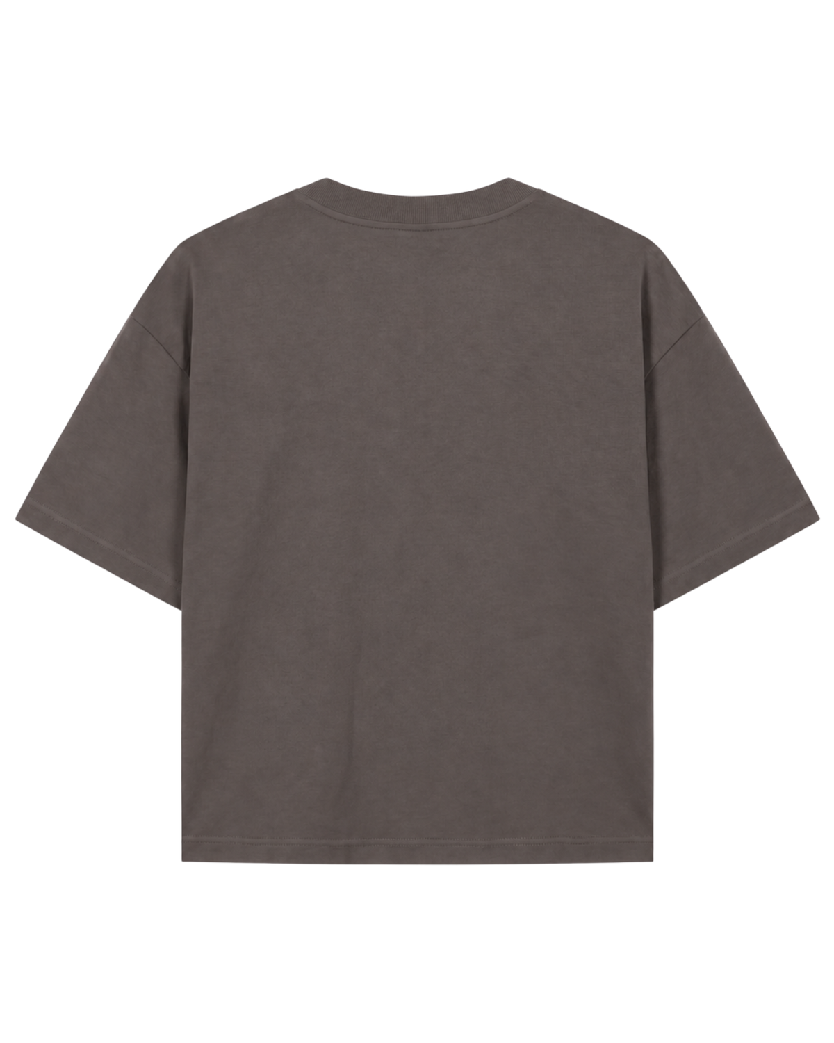 A dark brown short-sleeve t-shirt shown from the back, laid flat against a solid white background.