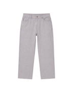 A pair of light gray straight-leg jeans shown flat against a solid white background.