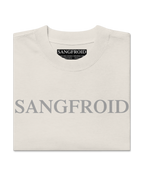 Beige t-shirt with 'SANGFROID' branding on a white background