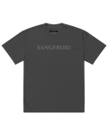 Dark gray t-shirt with 'SANGFROID' branding on a white background