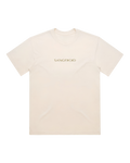 Beige t-shirt with 'SANGFROID' logo in gold on a white background