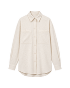 An off-white textured long-sleeve button-up shirt with two chest pockets, shown flat on a white background.