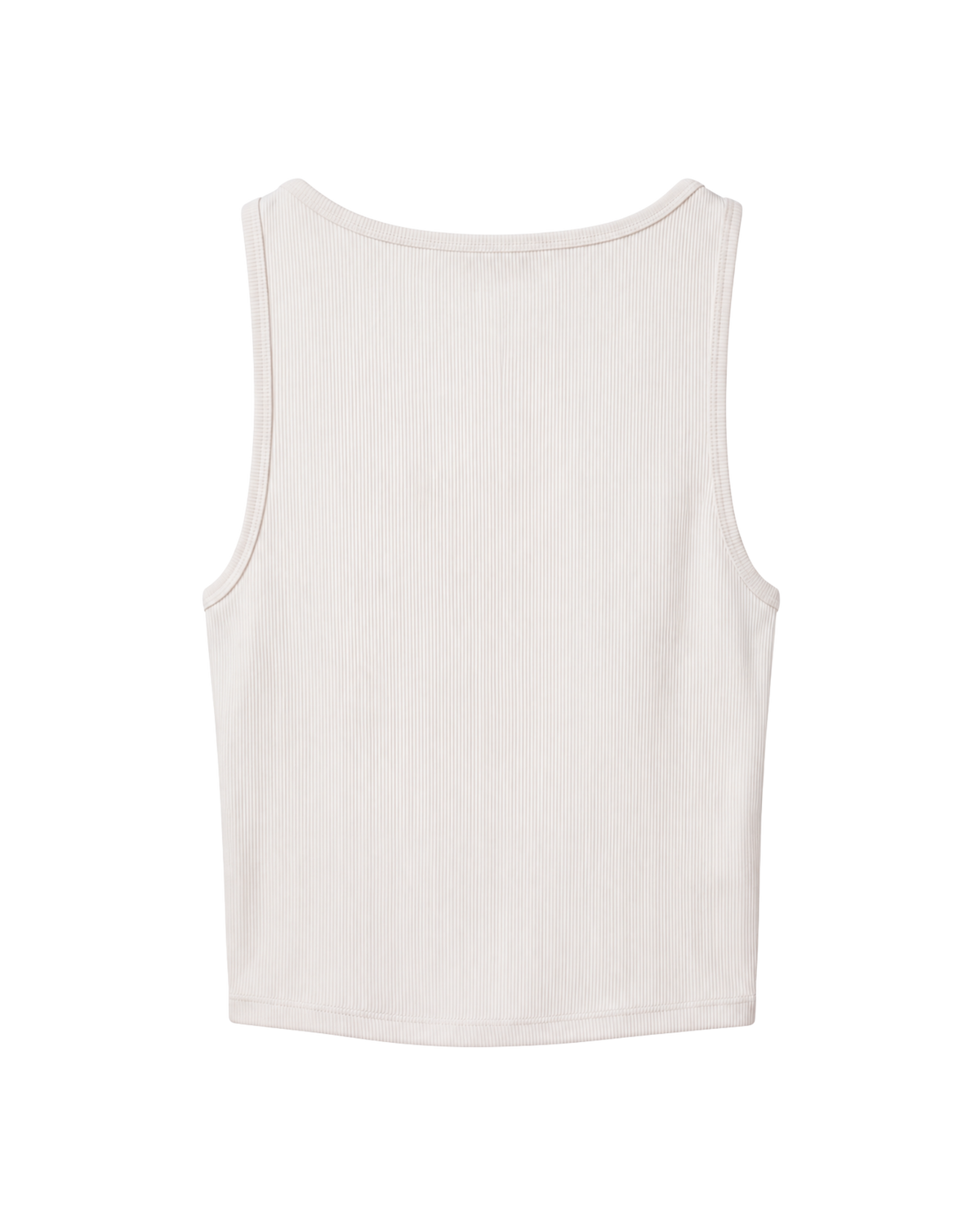 A sleeveless ribbed knit tank top shown from the back, in a light cream or off-white color, displayed on a solid white background.